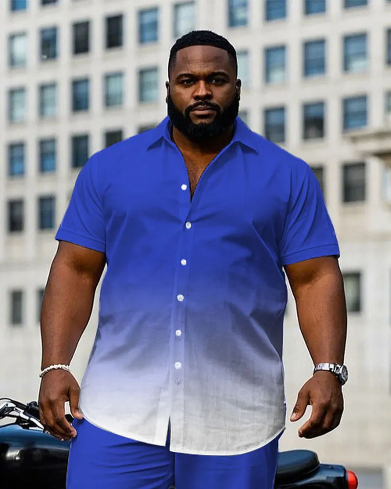 Men's Plus Size Simple Blue Gradient Short Sleeve Shirt Trousers Suit sold by Biggmans product image thumbnail 2