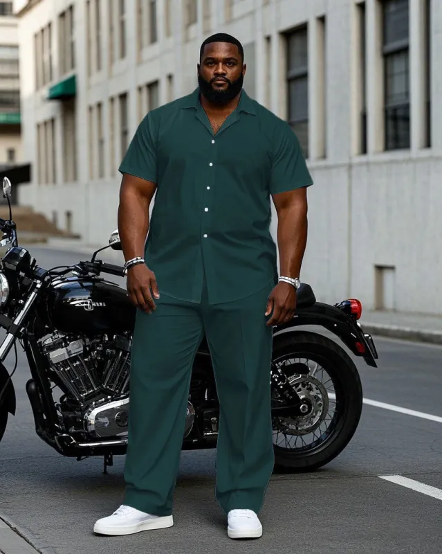 Men's Plus Size Business Aristocratic Dark Green Short-sleeved Shirt Trousers Suit made by Biggmans