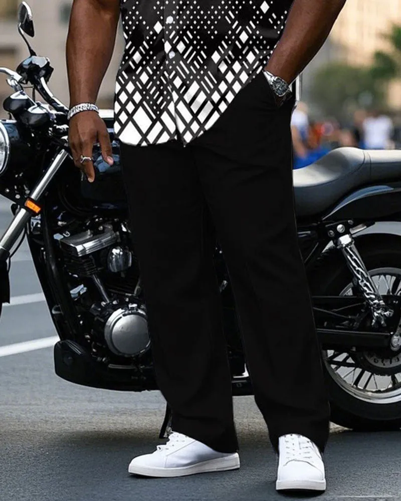 Men's Plus Size Business Gradient Geometric Print Short Sleeve Shirt Trousers Suit sold by Biggmans product image thumbnail 3