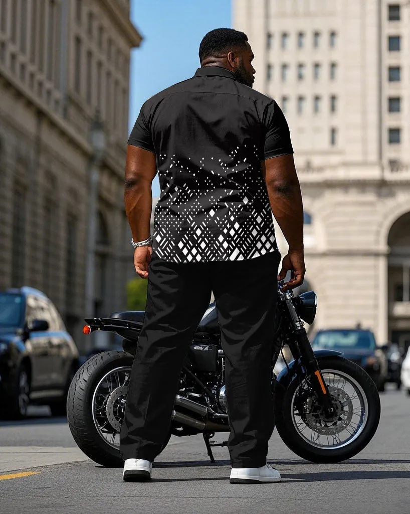 Men's Plus Size Business Gradient Geometric Print Short Sleeve Shirt Trousers Suit sold by Biggmans product image thumbnail 4