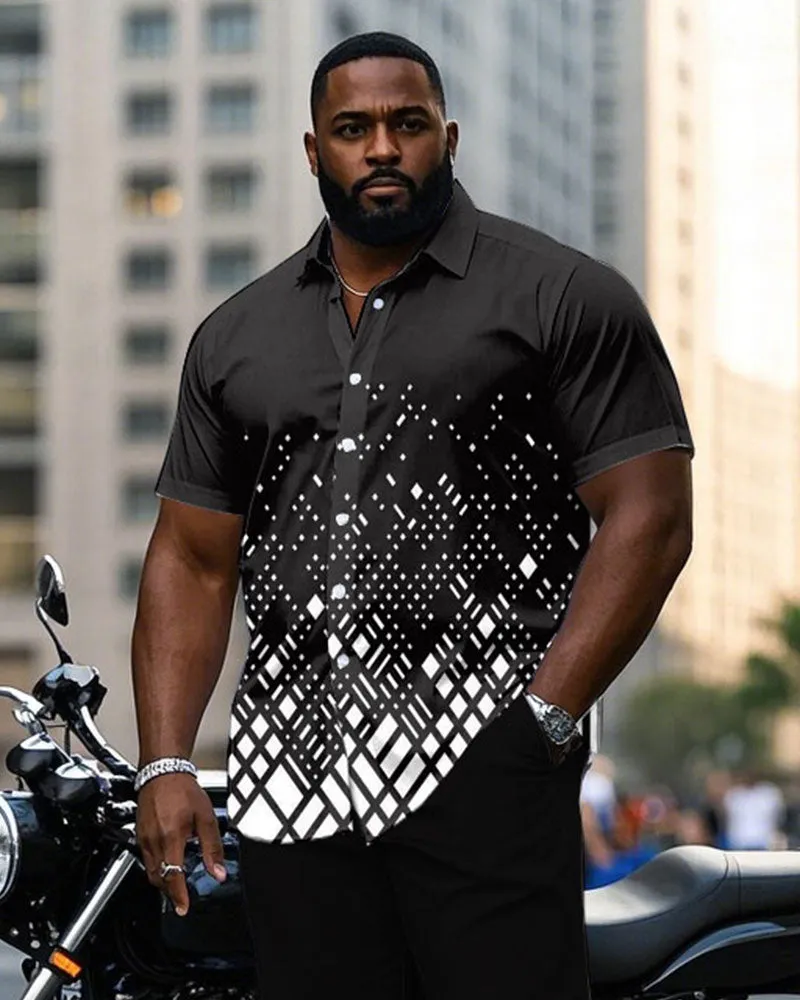 Men's Plus Size Business Gradient Geometric Print Short Sleeve Shirt Trousers Suit sold by Biggmans product image thumbnail 2
