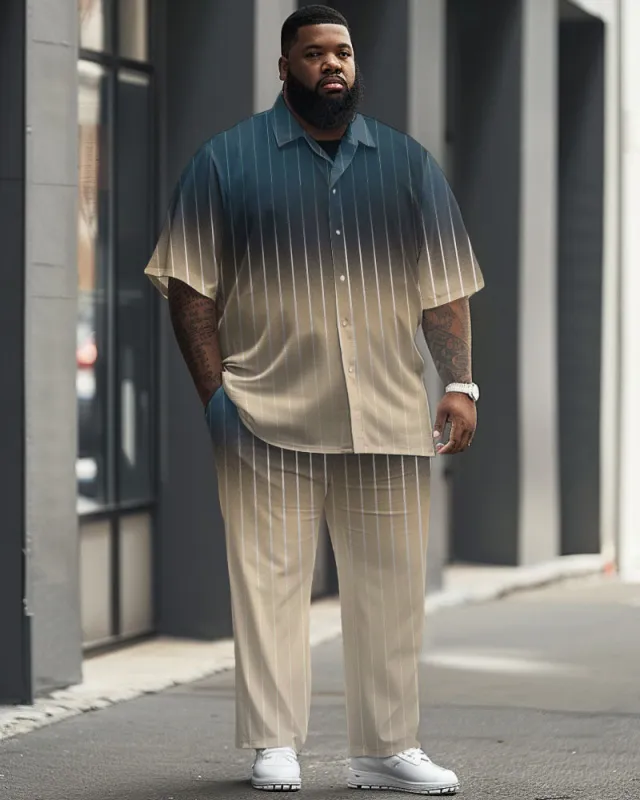 Big Guy's Business Gradient Striped Print Short Sleeve Shirt Set sold by Biggmans
