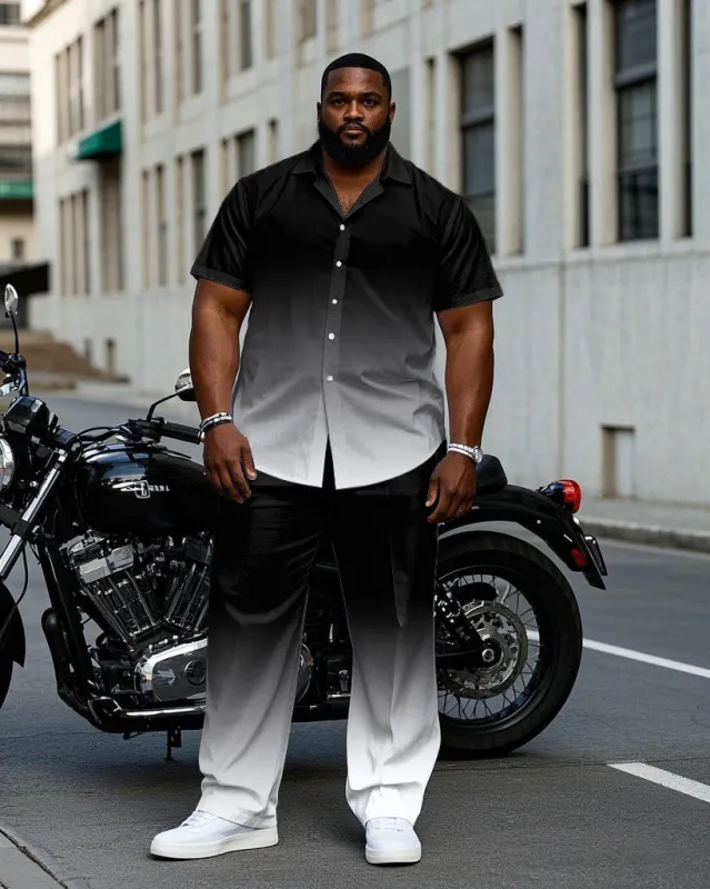 Men's Plus Size Black & White Gradient Business Short Sleeve Shirt Trousers Suit sold by Biggmans