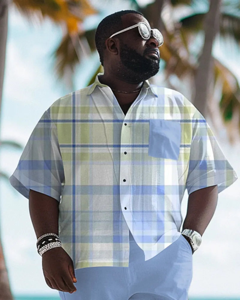Men's Big & Tall Classic Plaid Print Blue Short Sleeve Shirt Trousers Set sold by Biggmans product image thumbnail 2