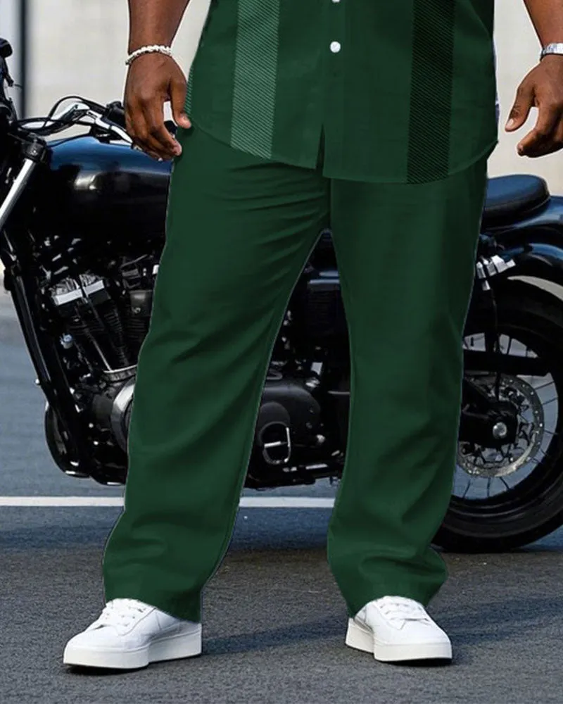 Men's Plus Size Gentleman Style Green Large Plaid Short Sleeve Shirt Pants Suit sold by Biggmans product image thumbnail 3