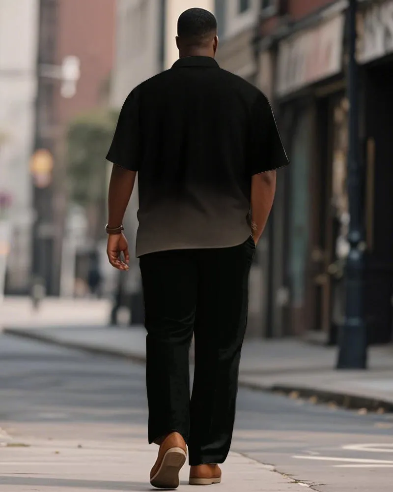 Men's Plus Size Simple Black Brown Gradient Print Short Sleeve Shirt Trousers Suit sold by Biggmans product image thumbnail 4