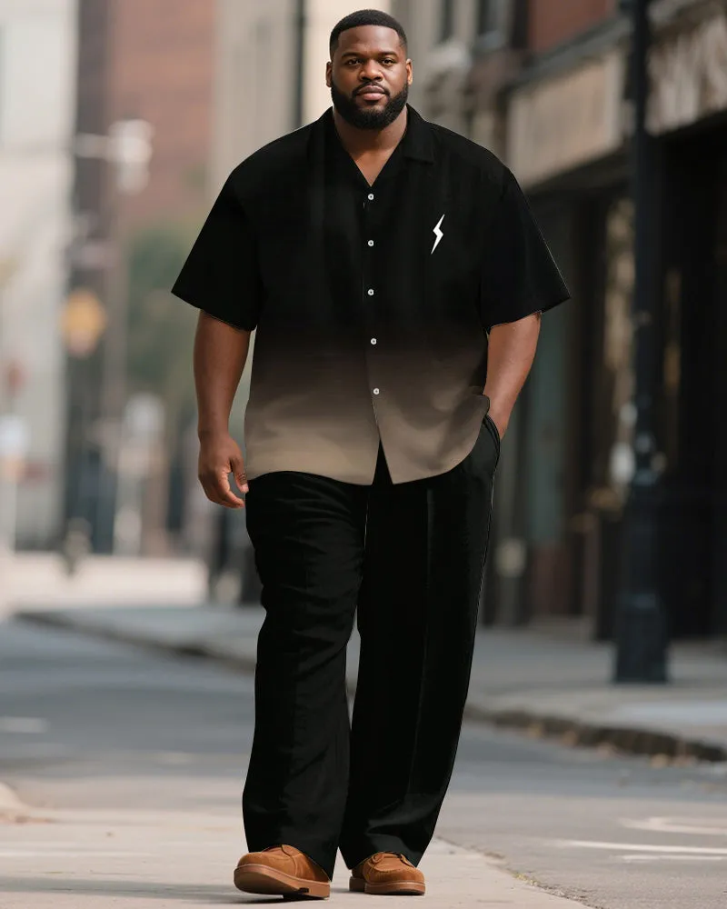 Men's Plus Size Simple Black Brown Gradient Print Short Sleeve Shirt Trousers Suit sold by Biggmans