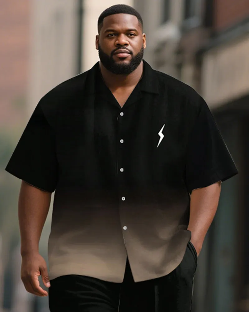Men's Plus Size Simple Black Brown Gradient Print Short Sleeve Shirt Trousers Suit sold by Biggmans product image thumbnail 2
