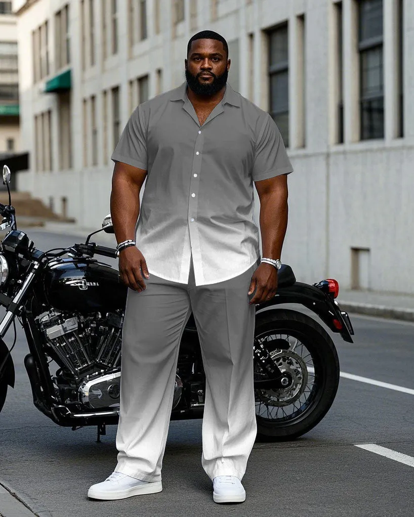 Men's Plus Size Business Gray Gradient Short Sleeve Shirt Trousers Suit sold by Biggmans