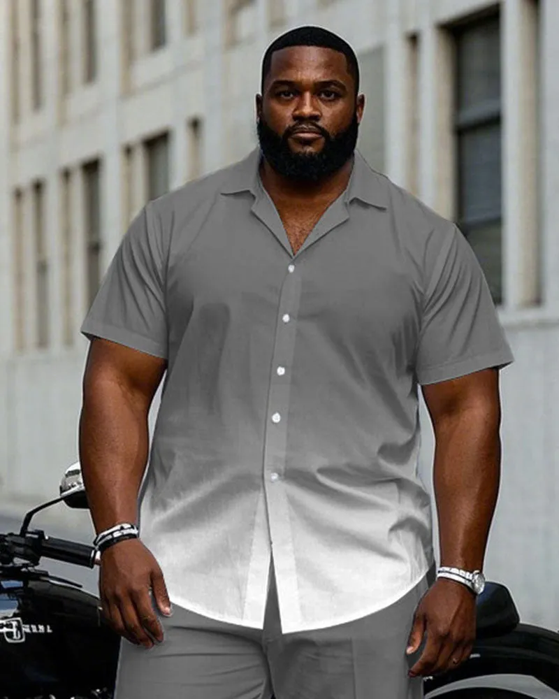 Men's Plus Size Business Gray Gradient Short Sleeve Shirt Trousers Suit sold by Biggmans product image thumbnail 2