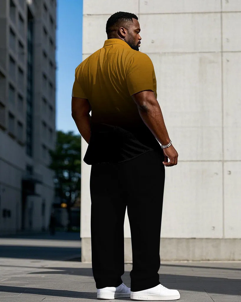 Men's Plus Size Black & Yellow Gradient Short Sleeve Shirt Trousers Suit sold by Biggmans product image thumbnail 4