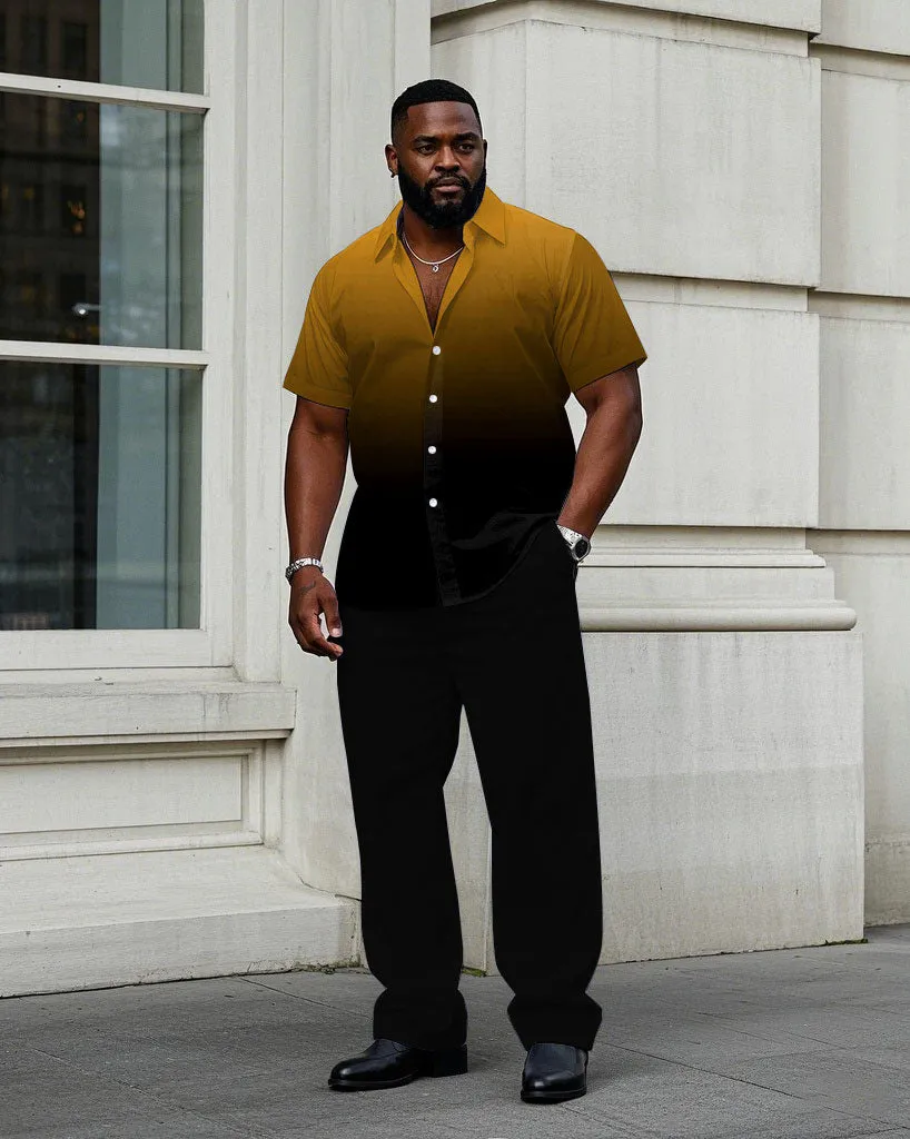Men's Plus Size Black & Yellow Gradient Short Sleeve Shirt Trousers Suit sold by Biggmans