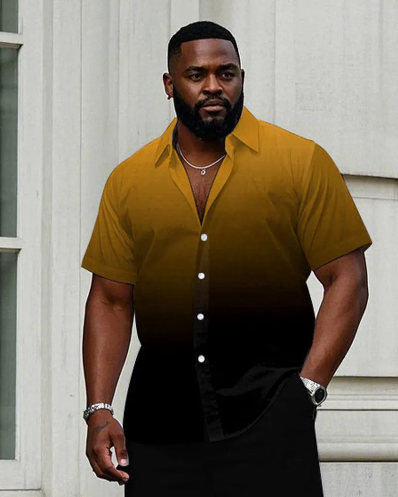 Men's Plus Size Black & Yellow Gradient Short Sleeve Shirt Trousers Suit sold by Biggmans product image thumbnail 2
