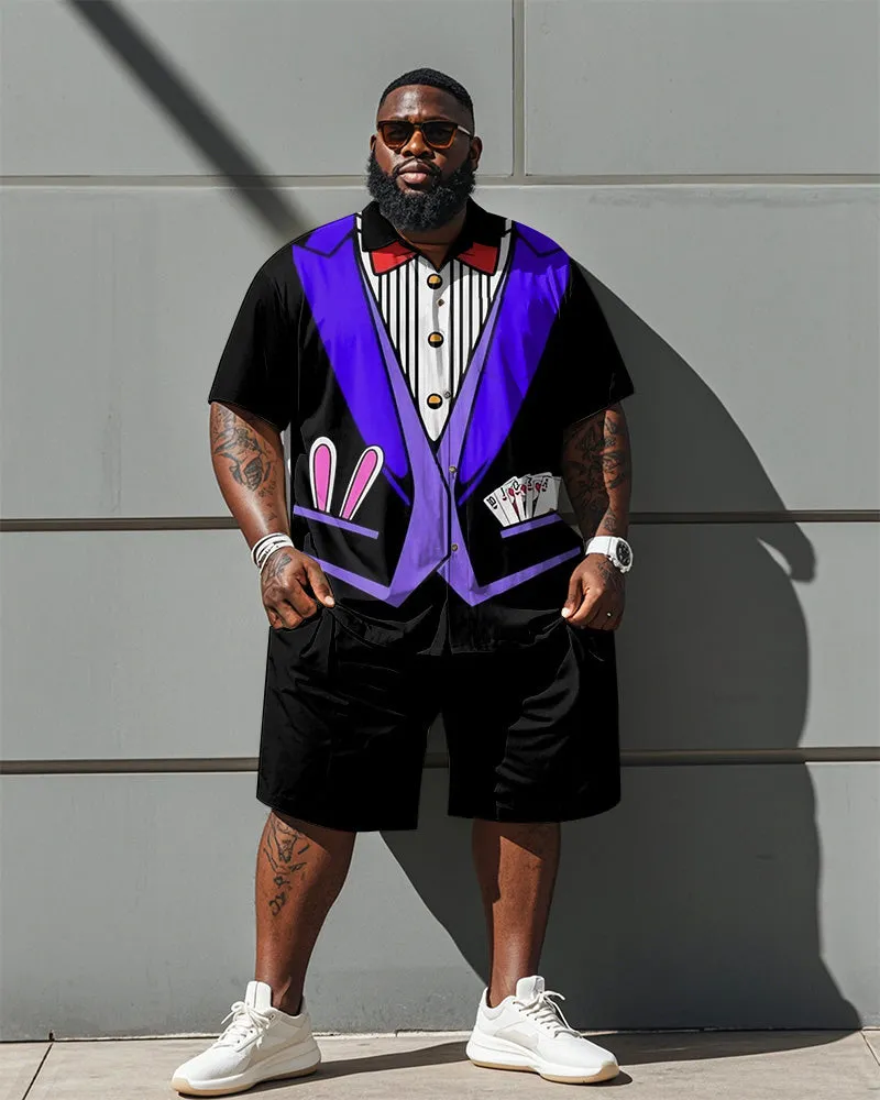 Men's Plus Size Street Fashion Purple Bunny Suit Cosplay Printed Shirt Shorts Suit sold by Biggmans