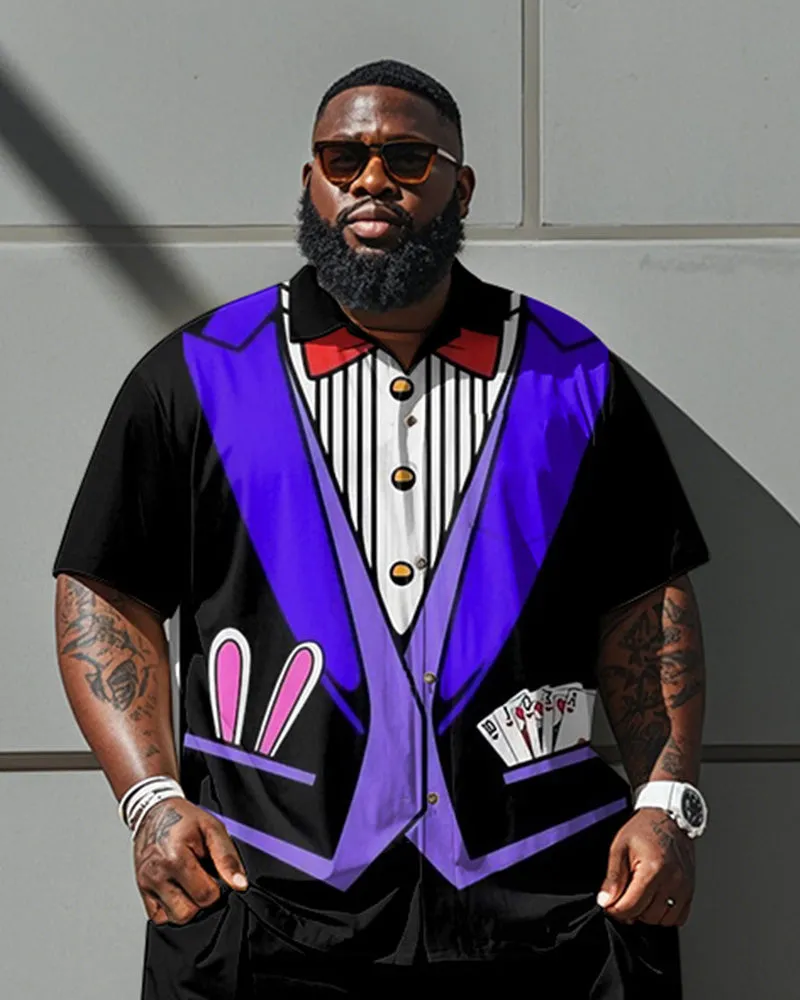 Men's Plus Size Street Fashion Purple Bunny Suit Cosplay Printed Shirt Shorts Suit sold by Biggmans product image thumbnail 2