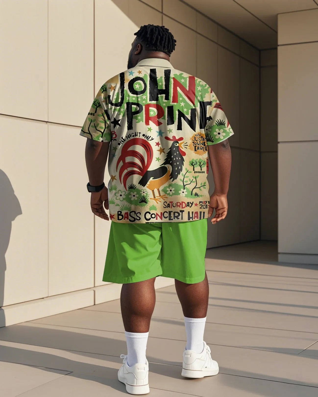 Men's Plus Size Street Fashion Green Cartoon Fun Chick Alphabet Print Shirt Shorts Suit sold by Biggmans product image thumbnail 4