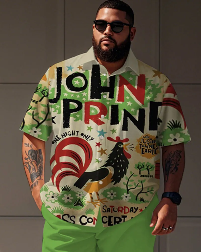 Men's Plus Size Street Fashion Green Cartoon Fun Chick Alphabet Print Shirt Shorts Suit sold by Biggmans product image thumbnail 2