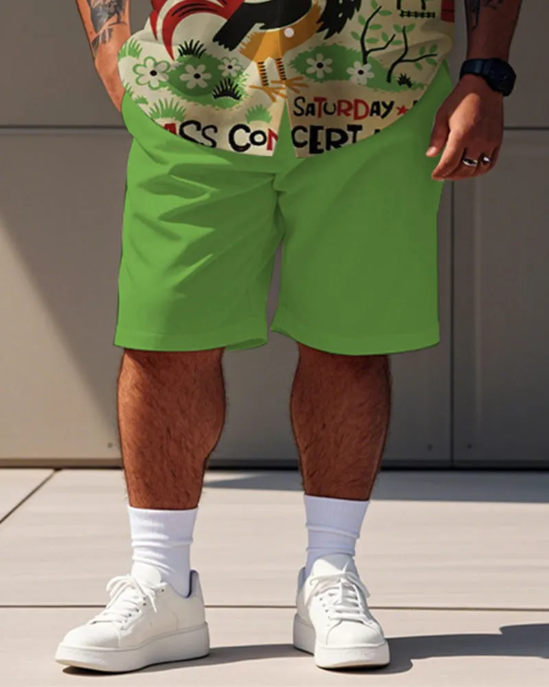 Men's Plus Size Street Fashion Green Cartoon Fun Chick Alphabet Print Shirt Shorts Suit sold by Biggmans product image thumbnail 3