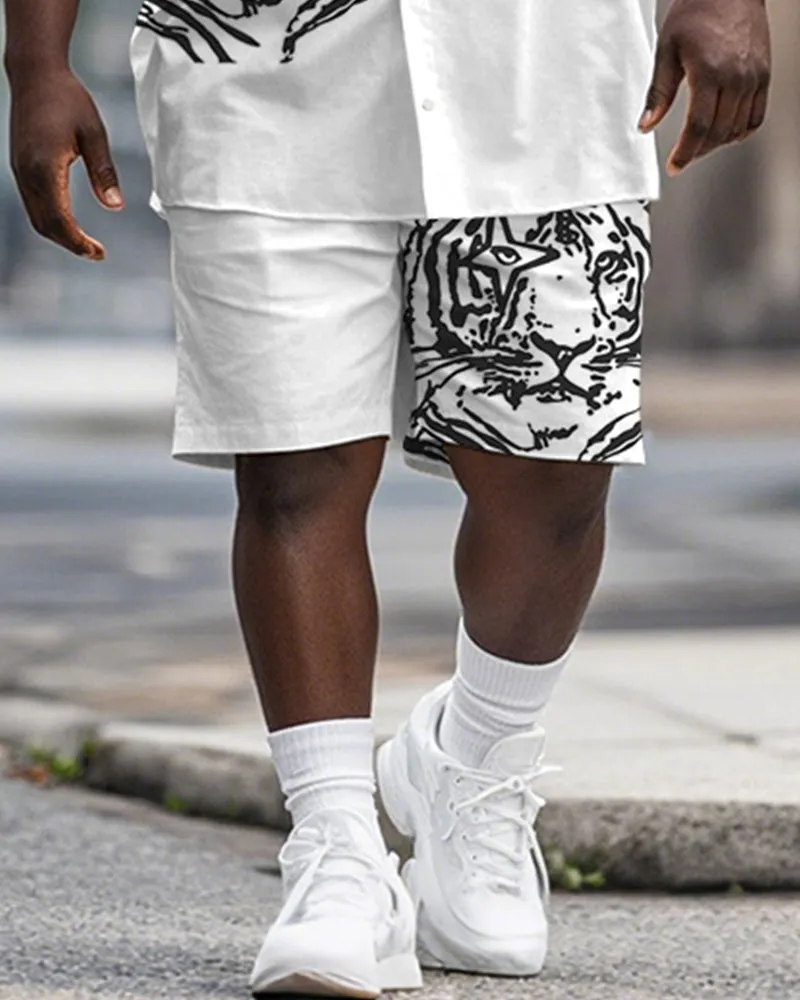 Men's Plus Size Street Fashion White Graffiti Tiger Print Shirt Shorts Suit sold by Biggmans product image thumbnail 3