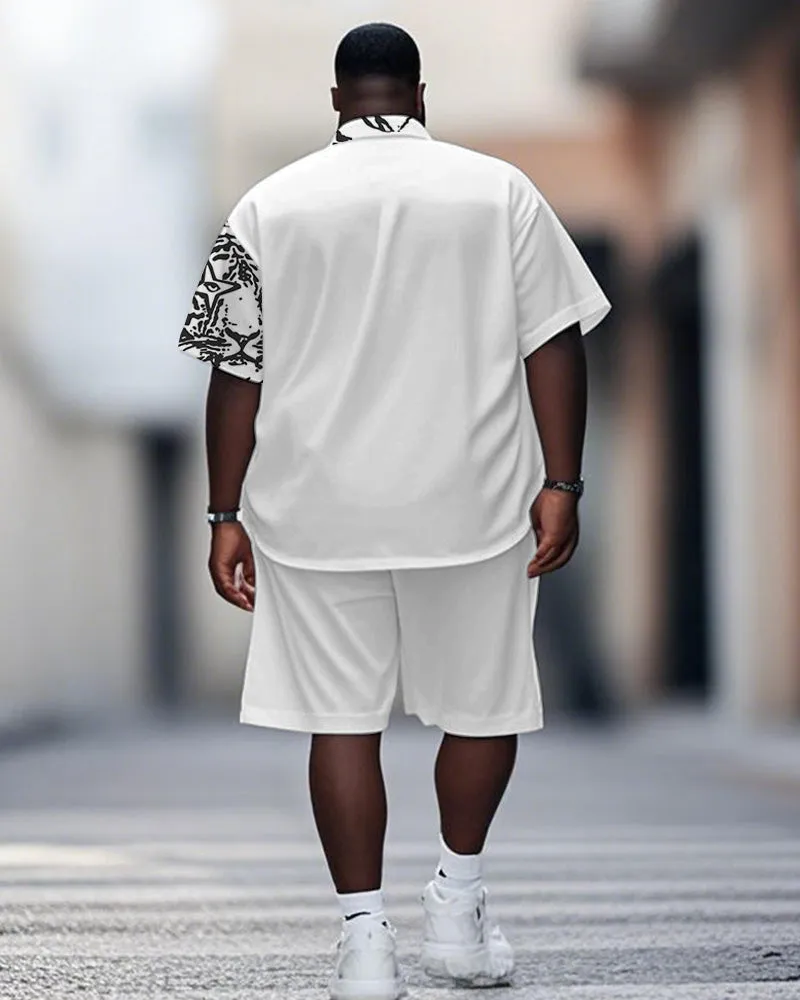 Men's Plus Size Street Fashion White Graffiti Tiger Print Shirt Shorts Suit sold by Biggmans product image thumbnail 4
