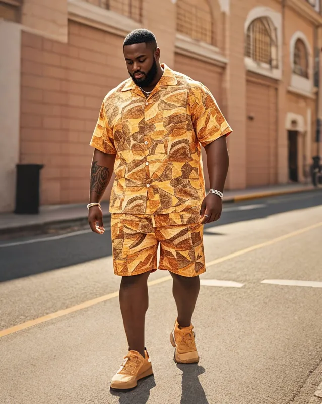 Men's Plus Size Irregular Abstract Geometry Van Gogh Style Printed Short Sleeve Shirt Shorts Suit sold by Biggmans