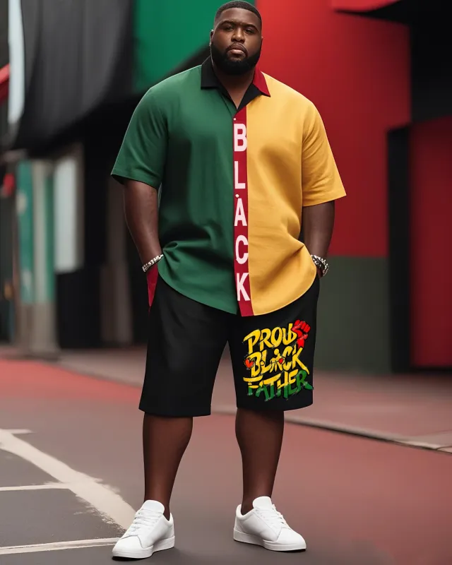 Plus Size Boys June Day Free Day Black Green Yellow Stitching Short Sleeve Shirt Shorts Suit sold by Biggmans