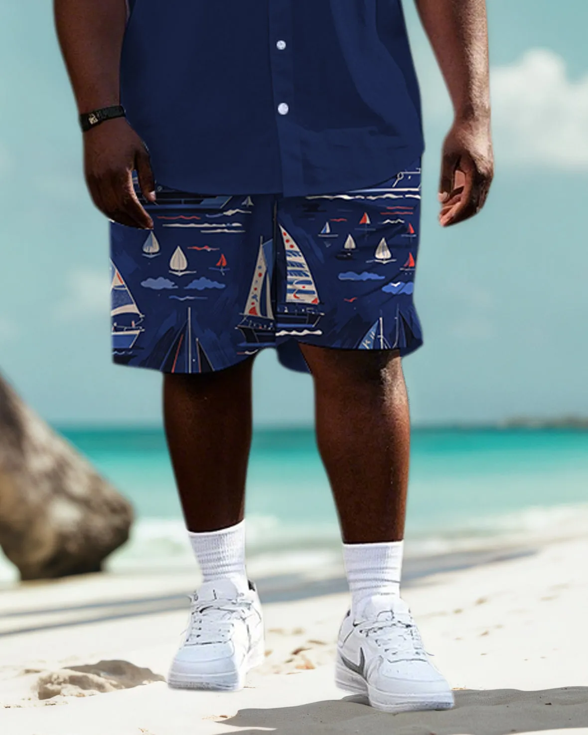 Big Men's Color Block Funny Sailboat Pattern Printed Short Sleeve Shirt Shorts Set sold by Biggmans product image thumbnail 3