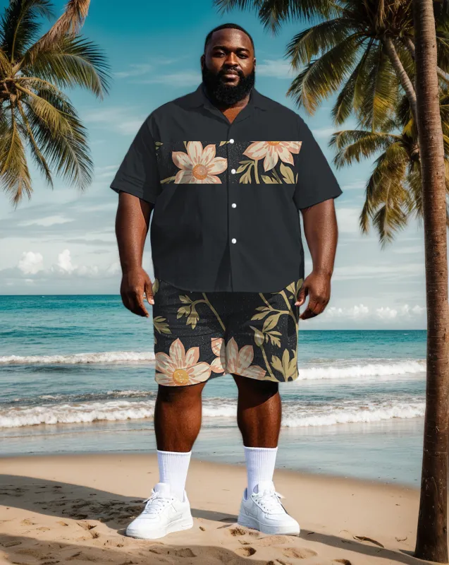 Men's Big & Tall Splicing Stripe Retro Fashion Floral Printed Short Sleeve Shirt Shorts Set made by Biggmans