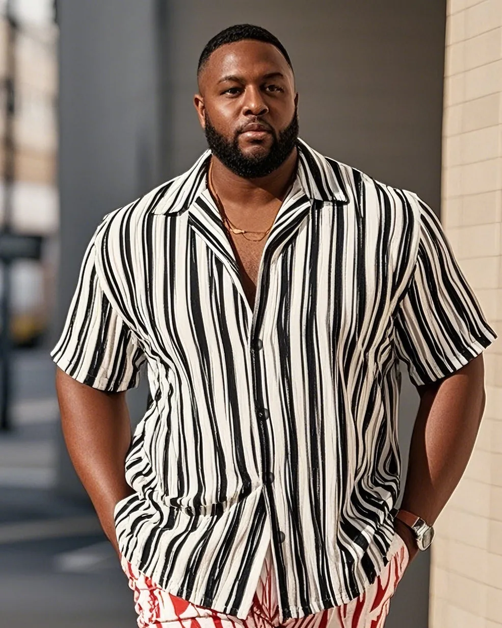 Big Men's-Hot Color Block Stripe Color Block Print Short Sleeve Shirt Shorts Suit sold by Biggmans product image thumbnail 2