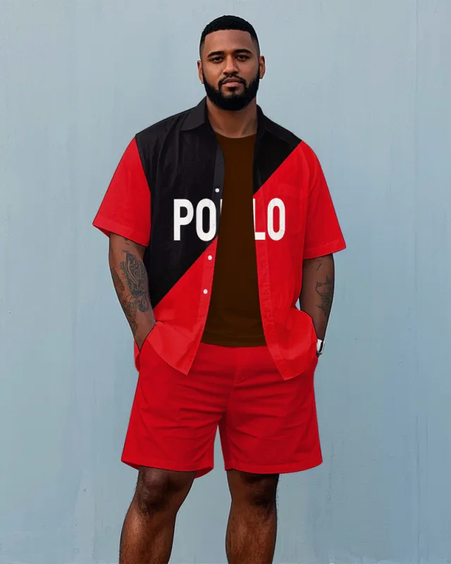 Men's Big and Tall Casual POLO Letter Splicing Color Block Printed Short Sleeve Shirt Shorts Set sold by Biggmans