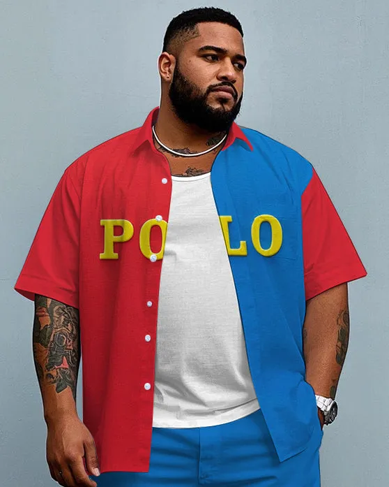 Big Guy's Modern Fashion POLO Letter & Red Color Block Printed Short Sleeve Shirt Shorts Set sold by Biggmans product image thumbnail 2