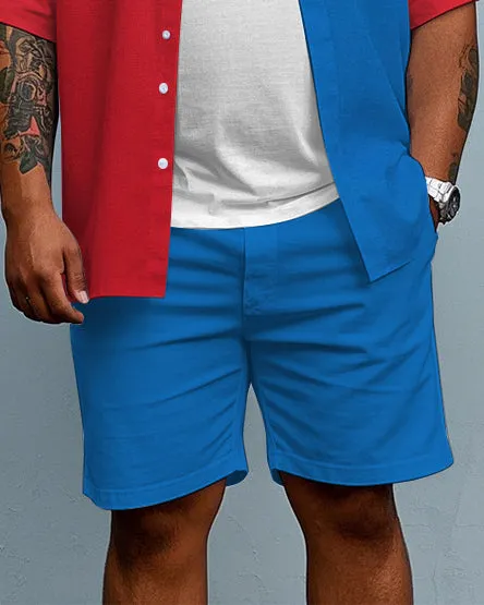 Big Guy's Modern Fashion POLO Letter & Red Color Block Printed Short Sleeve Shirt Shorts Set sold by Biggmans product image thumbnail 3