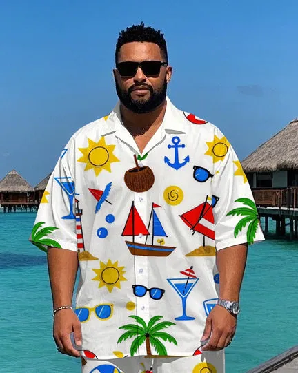 Men's Big & Tall Cartoon Hawaiian Theme Sailboat Printed Short Sleeve Shirt Shorts Set sold by Biggmans product image thumbnail 2