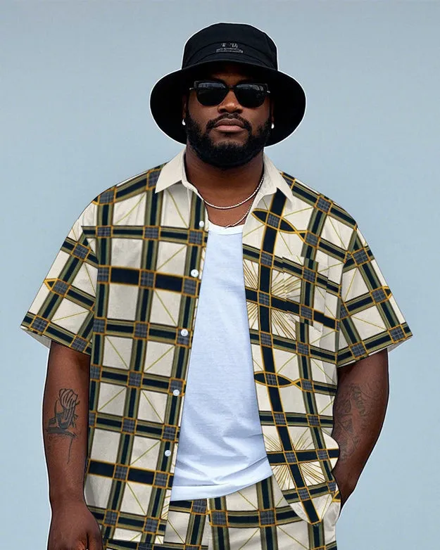 Big Men's Daily Casual Classic Metal Plaid Printed Short Sleeve Shirt and Shorts Set sold by Biggmans product image thumbnail 2