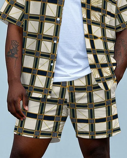 Big Men's Daily Casual Classic Metal Plaid Printed Short Sleeve Shirt and Shorts Set sold by Biggmans product image thumbnail 3