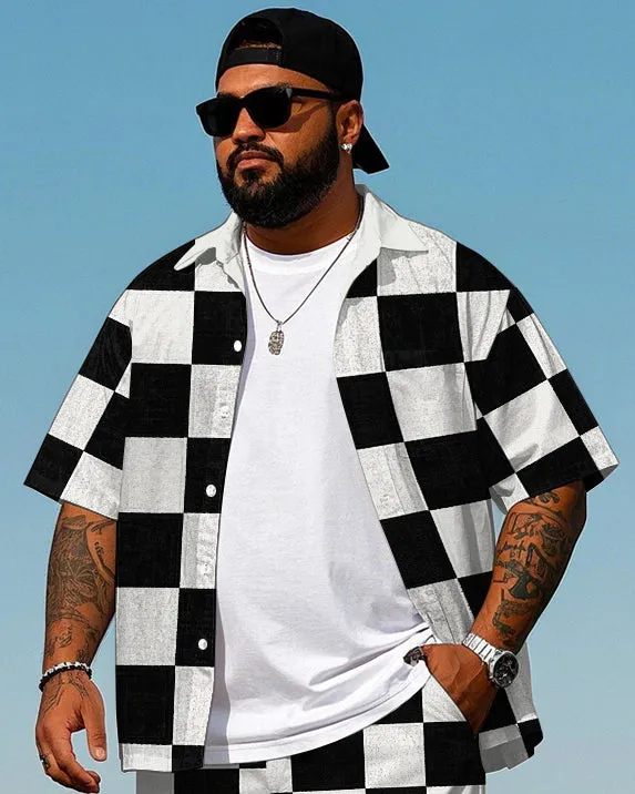Big Men's Classic Black & White Plaid Printed Daily Casual Short Sleeve Shirt and Shorts Set sold by Biggmans product image thumbnail 2