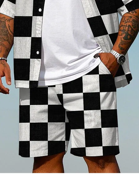 Big Men's Classic Black & White Plaid Printed Daily Casual Short Sleeve Shirt and Shorts Set sold by Biggmans product image thumbnail 3