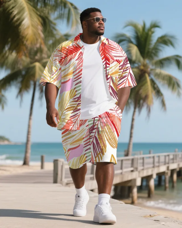 Big Men's Modern Fashion Palm Leaves Hawaiian Theme Short Sleeve Shirt Shorts 2-Piece Suit sold by Biggmans
