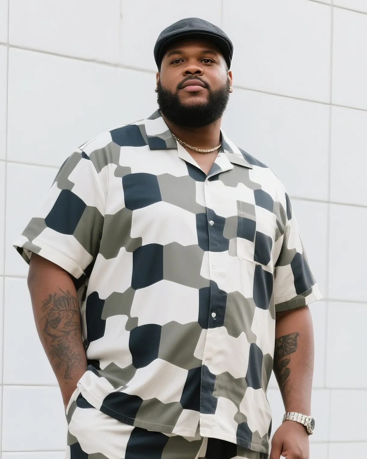 Big Man's Daily Casual Board Square Puzzle Short Sleeve Shirt Shorts Suit sold by Biggmans product image thumbnail 2