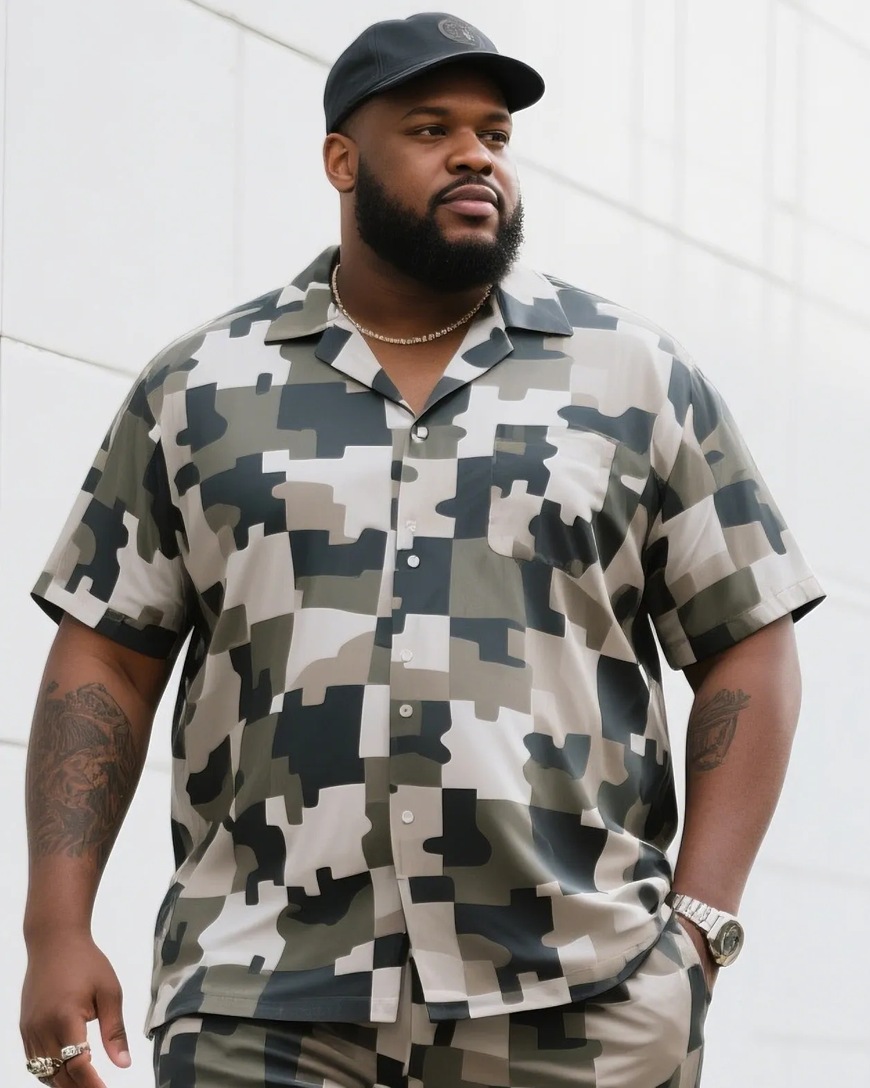 Big Man's Daily Casual Square Creative Camouflage Short Sleeve Shirt Shorts Suit sold by Biggmans product image thumbnail 2