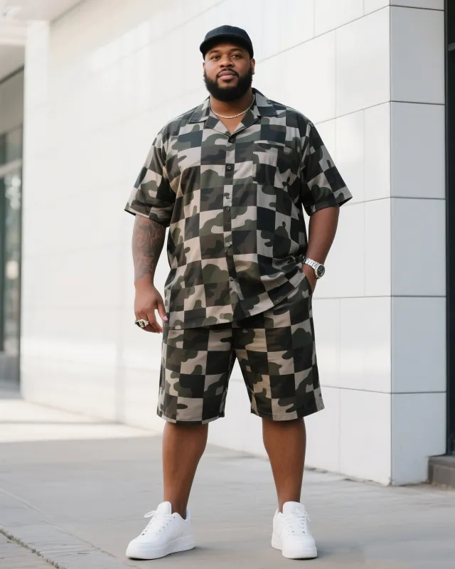 Big Man's Daily Leisure Outdoor Activities Square Irregular Creative Camouflage Short Sleeve Shirt Shorts Suit sold by Biggmans