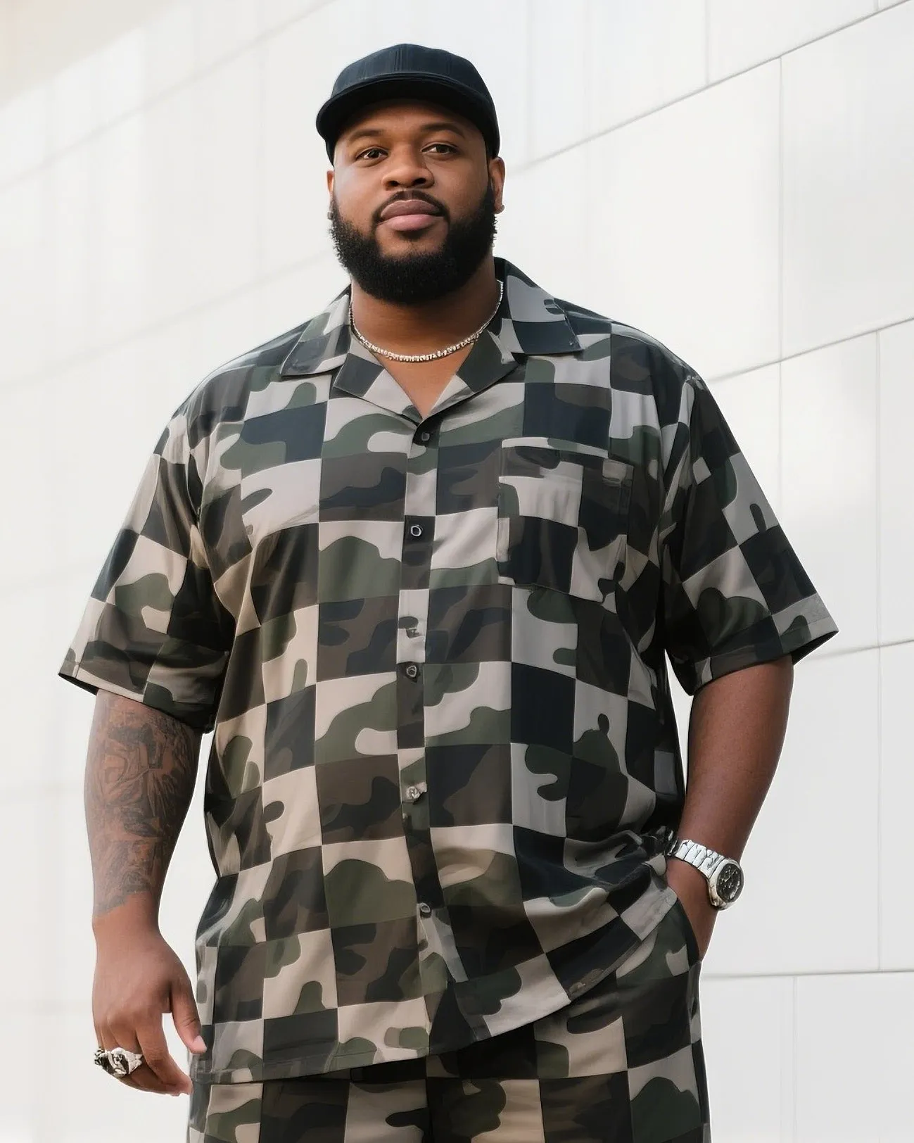 Big Man's Daily Leisure Outdoor Activities Square Irregular Creative Camouflage Short Sleeve Shirt Shorts Suit sold by Biggmans product image thumbnail 2