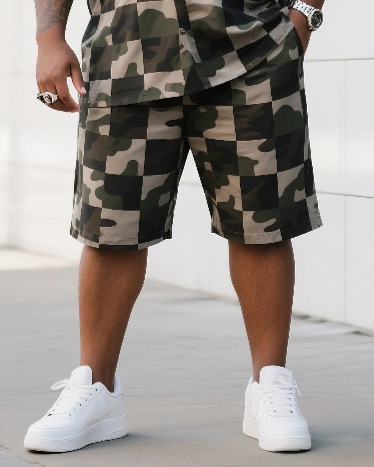 Big Man's Daily Leisure Outdoor Activities Square Irregular Creative Camouflage Short Sleeve Shirt Shorts Suit sold by Biggmans product image thumbnail 3