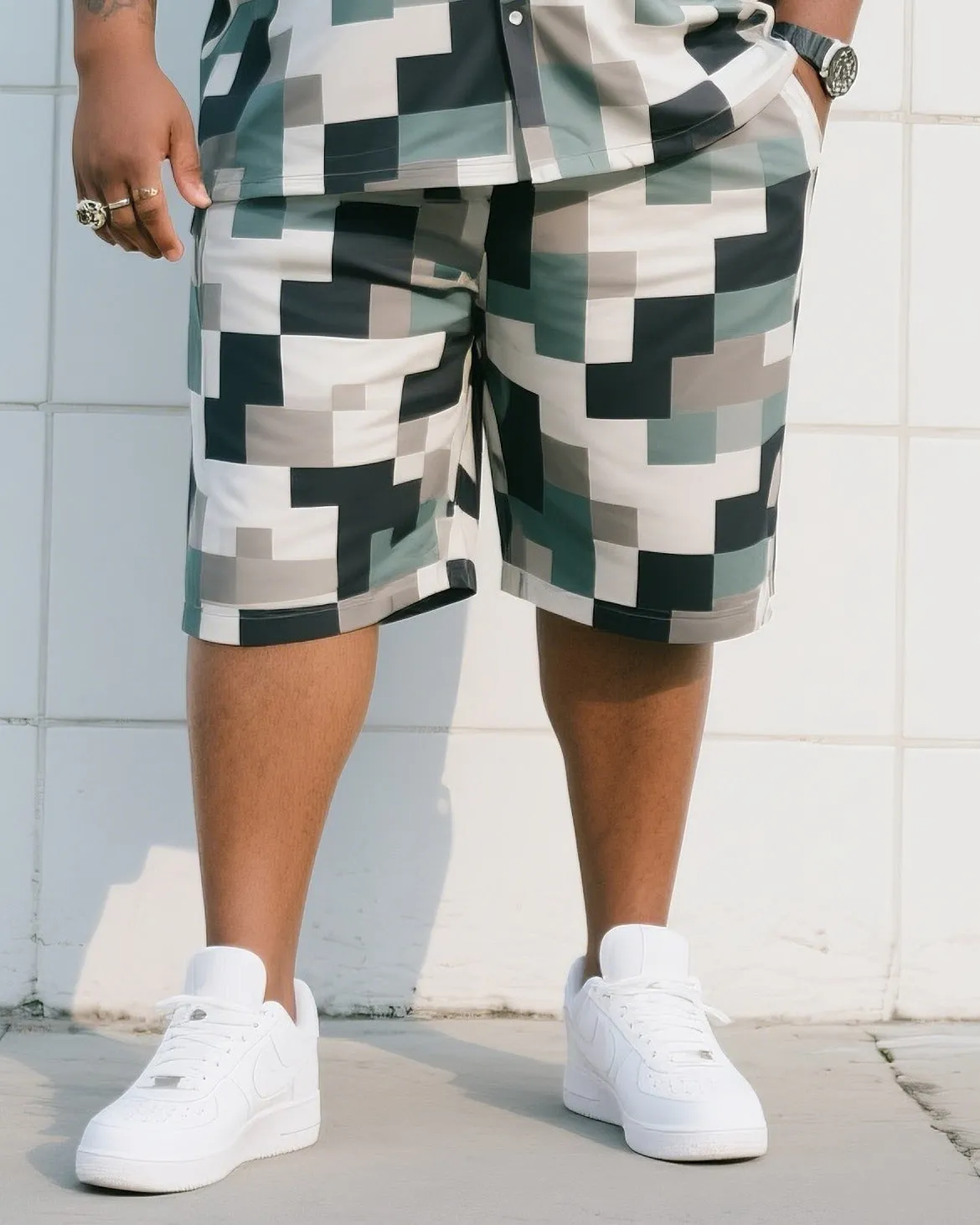 Big Man's Daily Leisure Outdoor Activities Square Puzzle Creative Camouflage Short Sleeve Shirt Shorts Suit sold by Biggmans product image thumbnail 3