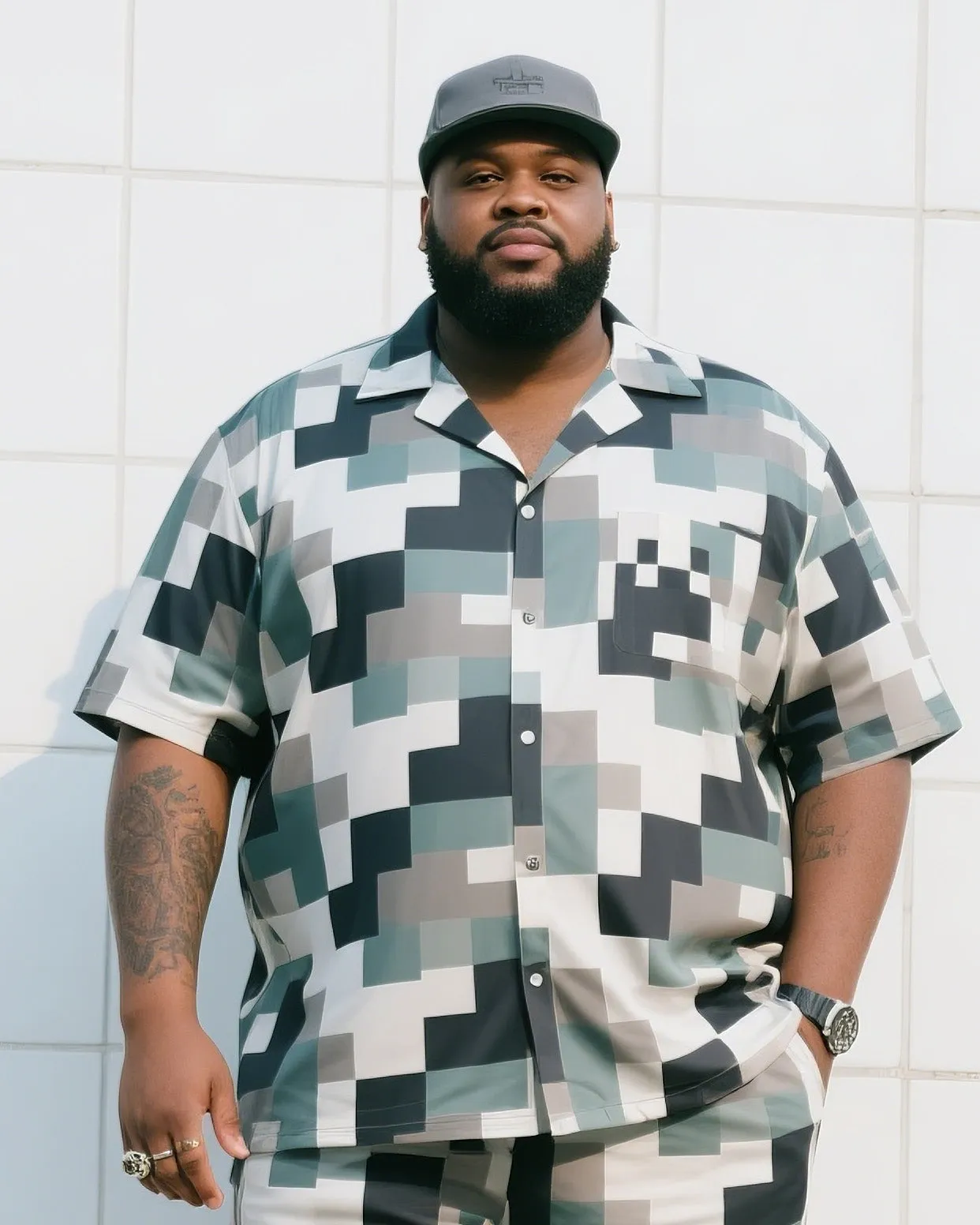 Big Man's Daily Leisure Outdoor Activities Square Puzzle Creative Camouflage Short Sleeve Shirt Shorts Suit sold by Biggmans product image thumbnail 2