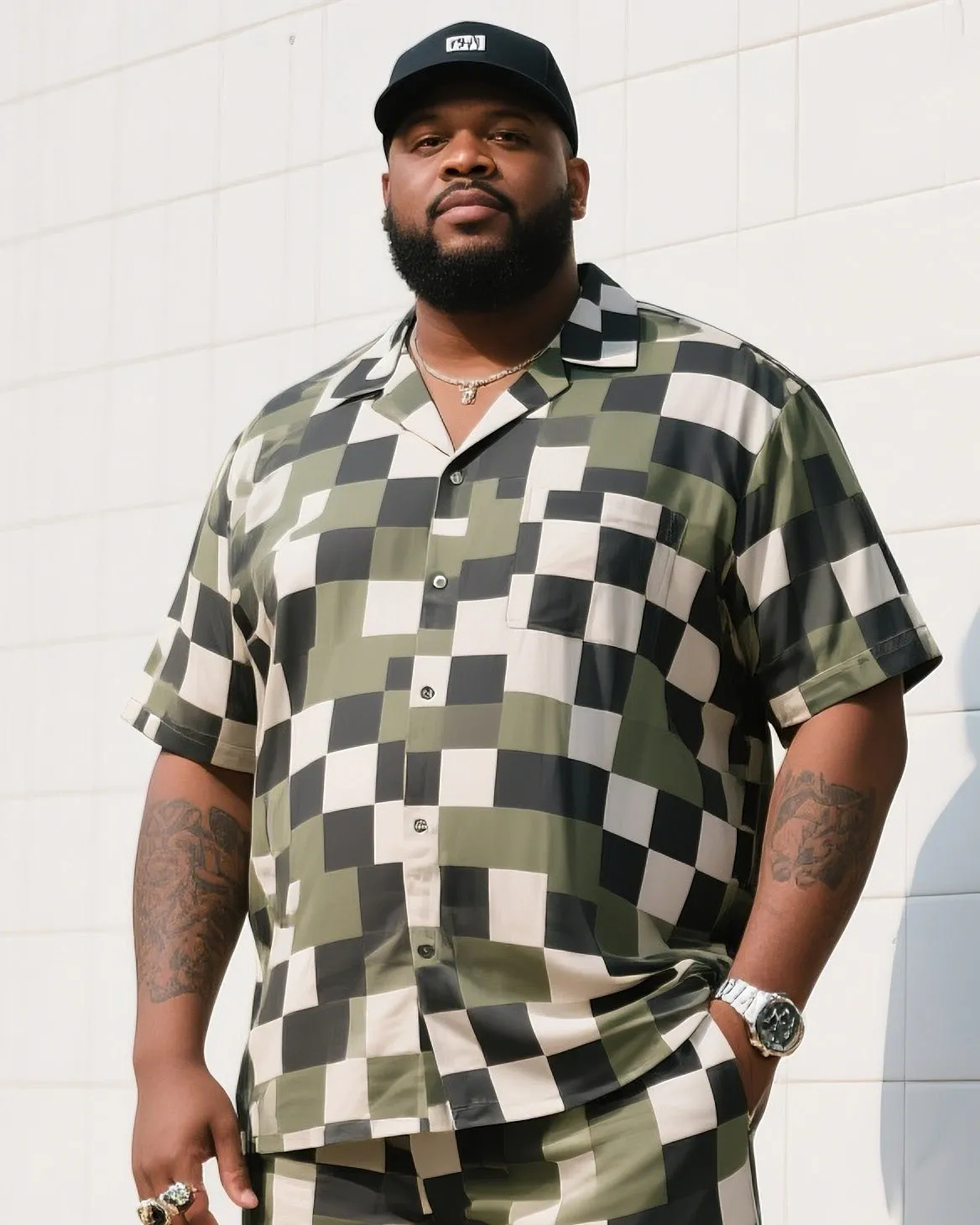 Big Man's Daily Leisure Outdoor Activities High Sense Creative Checkered Camouflage Short Sleeve Shirt Shorts Suit sold by Biggmans product image thumbnail 2