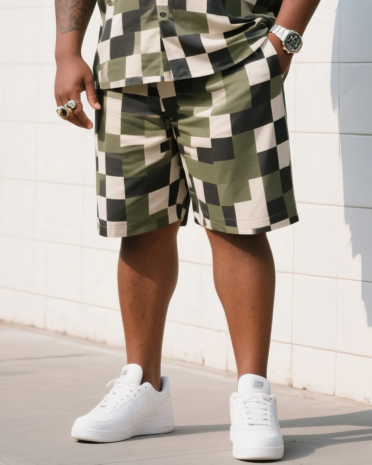 Big Man's Daily Leisure Outdoor Activities High Sense Creative Checkered Camouflage Short Sleeve Shirt Shorts Suit sold by Biggmans product image thumbnail 3