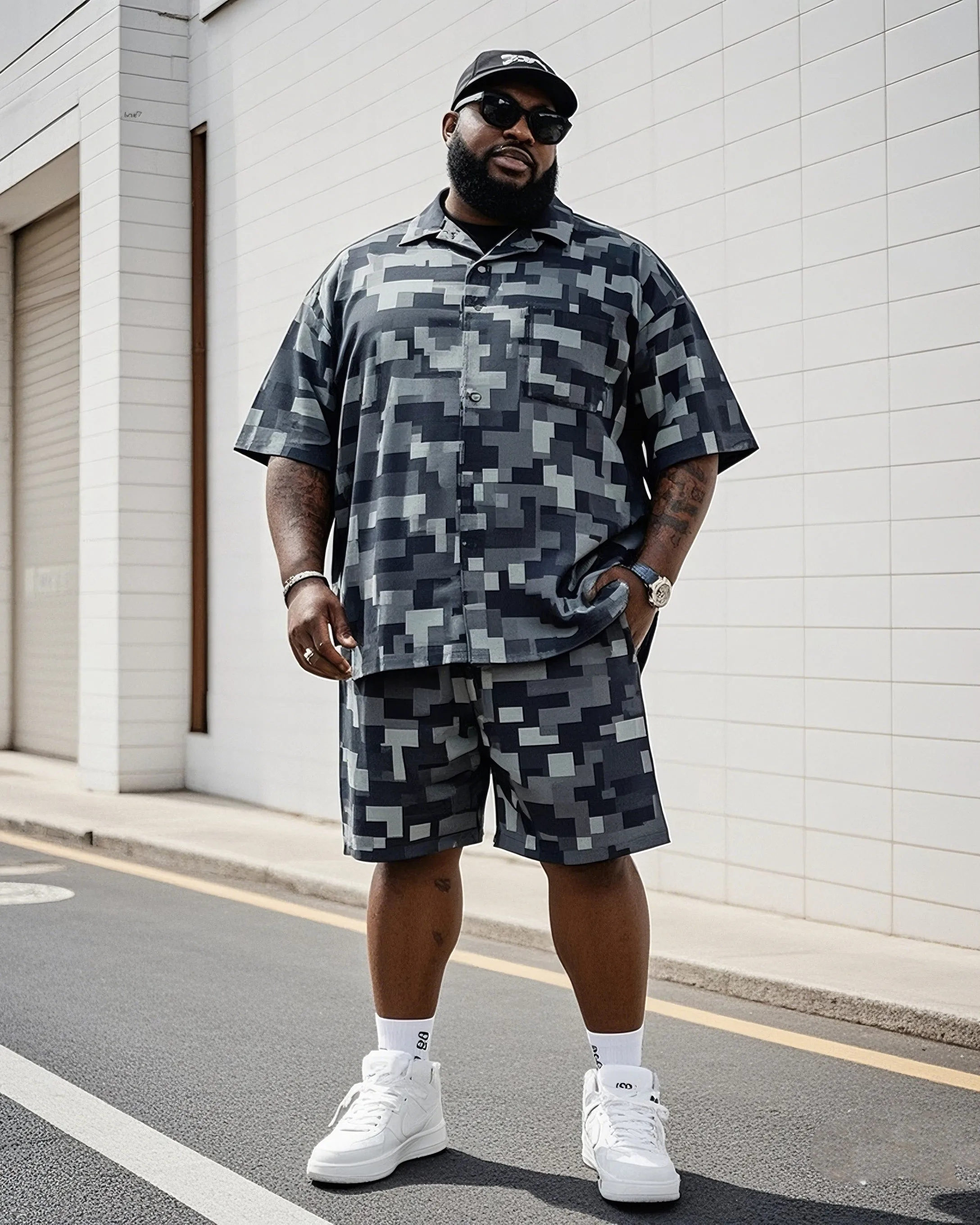 Big Men's Outdoor Mountain Climbing Activities Pair Style Camouflage Short Sleeve Shirt Shorts Suit sold by Biggmans