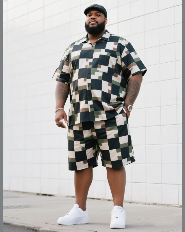 Big Man's Daily Leisure Outdoor Activities High Sense Creative Camouflage Short Sleeve Shirt Shorts Suit sold by Biggmans