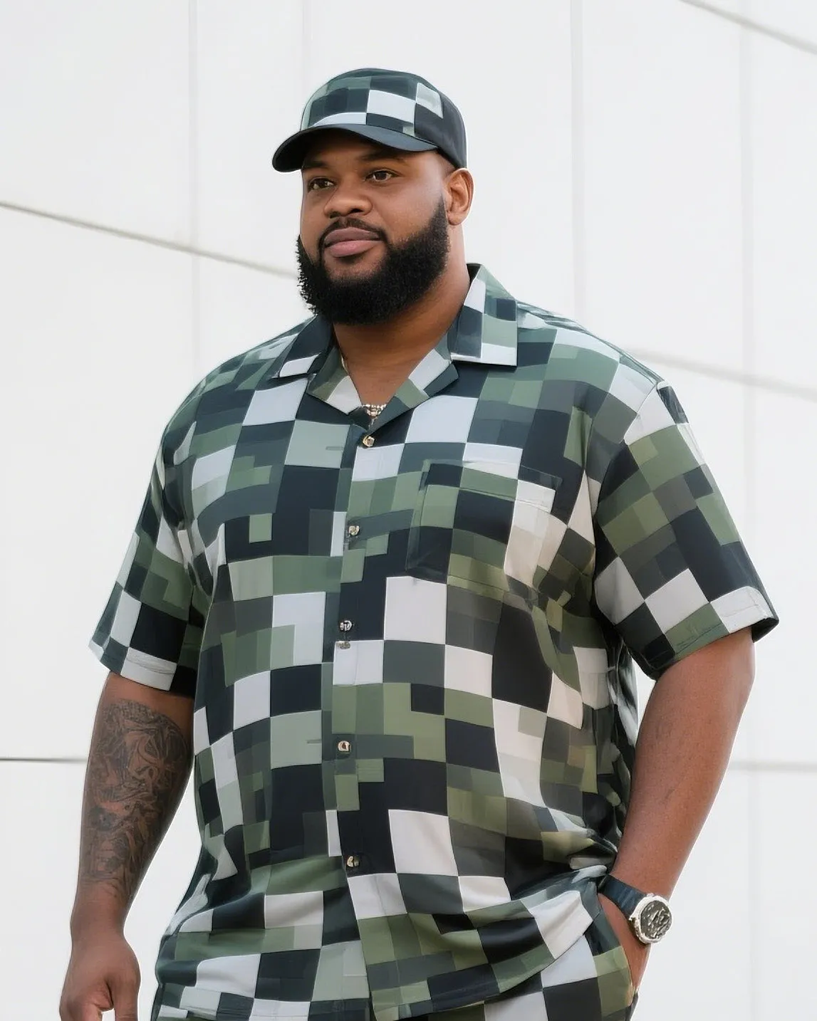 Big Man's Daily Leisure Outdoor Activities High Creative Checkered Camouflage Short Sleeve Shirt Shorts Suit sold by Biggmans product image thumbnail 2